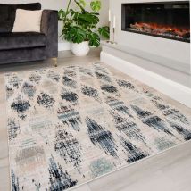 Blue Mottled Trellis Living Room Rug - Polly - Ikaro - 60cm x 110cm