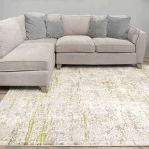 Modern Green Abstract Distressed Rugs - Hatton - 60cm x 110cm