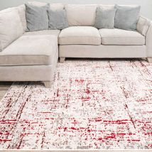 Modern Red Abstract Distressed Rugs - Hatton - 60cm x 110cm