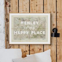 Henley is my Happy Place (Map of Henley) Vintage Map Art - Framed