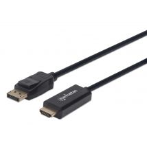Manhattan DisplayPort 1.1 to HDMI Cable, 1080p@60Hz, 1.8m, Male to Male, DP With Latch, Black, Not Bi-Directional, Three Year Warranty