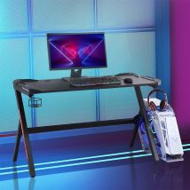 HOMCOM 1.2m LED Gaming Desk Racing Style Computer Table w/Lights Cup Holder Headphone Hook Cable Management E-Sport Study Workstation – Black