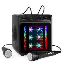 RockJam 10-Watt Rechargeable Bluetooth Karaoke Machine with Two Microphones, Voice Changing Effects & LED Lights