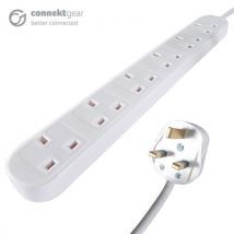 connektgear 3m 6 Way Power Extension Block - UK Plug to 6 x UK Sockets - White