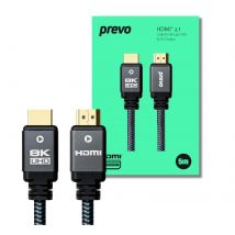 Prevo HDMI-2.1-5M HDMI Cable, HDMI 2.1 (M) to HDMI 2.1 (M), 5m, Black & Grey, Supports Displays up to 8K@60Hz, 99.9% Oxygen-Free Copper with Gold-Plated Connectors