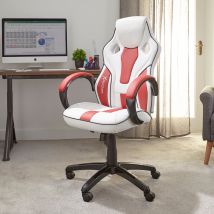 X Rocker | Maverick Height Adjustable Office Gaming Chair with Natural Lumbar support - White/Red