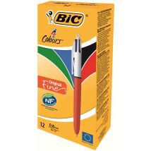 Bic 4 Colours Fine Ballpoint Pen 0.8mm Tip 0.30 Line Red/White Barrel Black/Blue/Green/Red Ink (Pack 12)