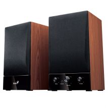 Genius SP-HF1250B II Wooden Hi-Fi Stereo Speakers, 100 - 240V AC Mains Powered, 3.5mm Audio Input Jack, 40 Watts with Bass and Volume Control