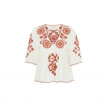Aubrey V-Neck Embroidered Blouse In Cream