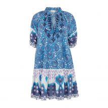 Isabella Baby Doll Embroidered Mini Dress In Blue Multi