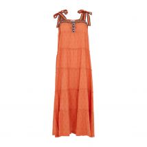 Isla Tiered Embroidered Maxi Dress In Orange