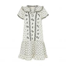Jemilla Split Neck Jacquard Mini Dress In Cream
