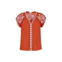 Luna V-Neck Embroidered Blouse In Rust