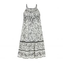 Paige Embroidered Shirring Floral Printed Mini Dress In White Multi