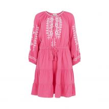 Sophia Tiered Ruffle Embroidered Mini Dress In Pink