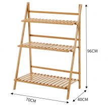 3-Tier Foldable Wooden Ladder Shelf Natural
