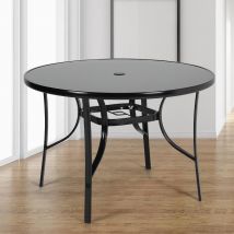 Black Metal Round Outdoor Dining Table with Parasol Hole