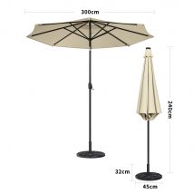 Beige 3M Outdoor Parasol Umbrella with LED Lights