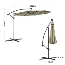 Beige Outdoor Cantilever Parasol Umbrella with LED Lights