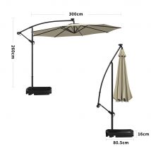 Beige Outdoor Cantilever Parasol Umbrella with LED Lights