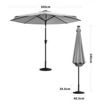 Light Grey 3M Outdoor Parasol Umbrella with LED Lights