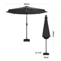 Dark Grey 3M Outdoor Parasol Umbrella with  LED Lights