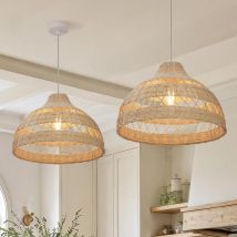Cella-Handwoven Rattan Woven Pendant Light Retro Country Lamp Fixture for Dining Room