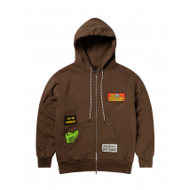 Felpa con zip e cappuccio con patch marrone