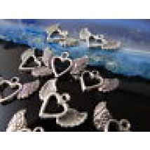 Herz mit Engelsflügel Anhänger 20x12mm 8 Stk. Engel Flügel silberfarben, A-18,2
