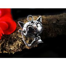 Anhänger Katze, 23 x 20 x 8 mm, 3D, silberfarben, 2 Stück