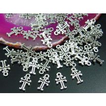 Anhänger Kreuz, 11 x 6mm, silberfarben, 10 Stück