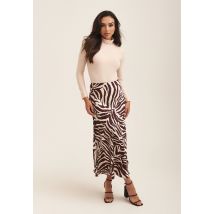 Chocolate Animal Print Satin Bias Cut Midi Skirt