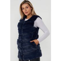 Navy Diagonal Cut Sleeveless Faux Fur Gilet