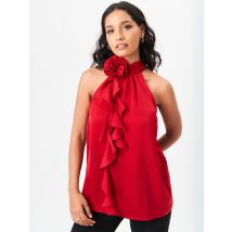 Red Corsage Frill Halter Neck Top