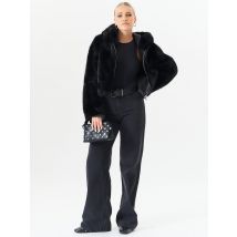 Black Zip Front Cropped Faux Fur Jacket