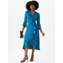Green Animal Print Ruffle Wrap Dress