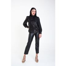 Black Sequin High Neck Loose Fit Blouse