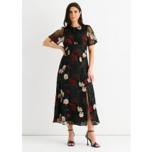Black Angel Sleeves Embroidered Occasion Midi Dress