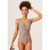 Brown D Ring Detail Wrap Front Swimsuit