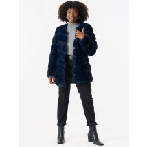 Navy Diagonal Cut Faux Fur Long Sleeve Jacket