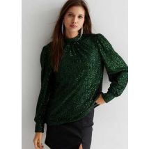 Green Sequin High Neck Loosefit Blouse
