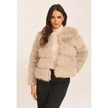 Stone Soft Touch Faux Fur Jacket