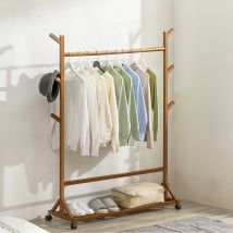 Natural Bamboo Clothes Coat Rack Garment Hat Rack with Wheels