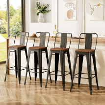 Black/Brown Metal High Bar Stools Set of 4