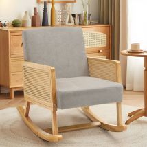 Linen Upholstered Woven Rattan Rocking Chair