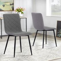 Light Grey Linen Upholstered Dining Chairs with Metal Base Set of 4