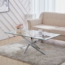 Metal Frame Coffee Table End Table Console Table with Glass Top