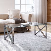 Tempered Glass Console Table Coffee Table with X-Shaped Legs