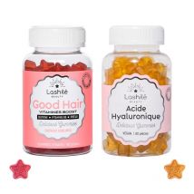 Pack Duo Good Hair y Ácido Hialurónico - 1 Programa de 1 mes - Gummies - Complementos alimenticios - Fabricados en Francia - Lashilé Beauty