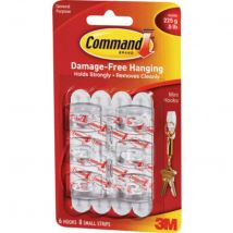 3M Command Mini Hooks with Command Strips, White